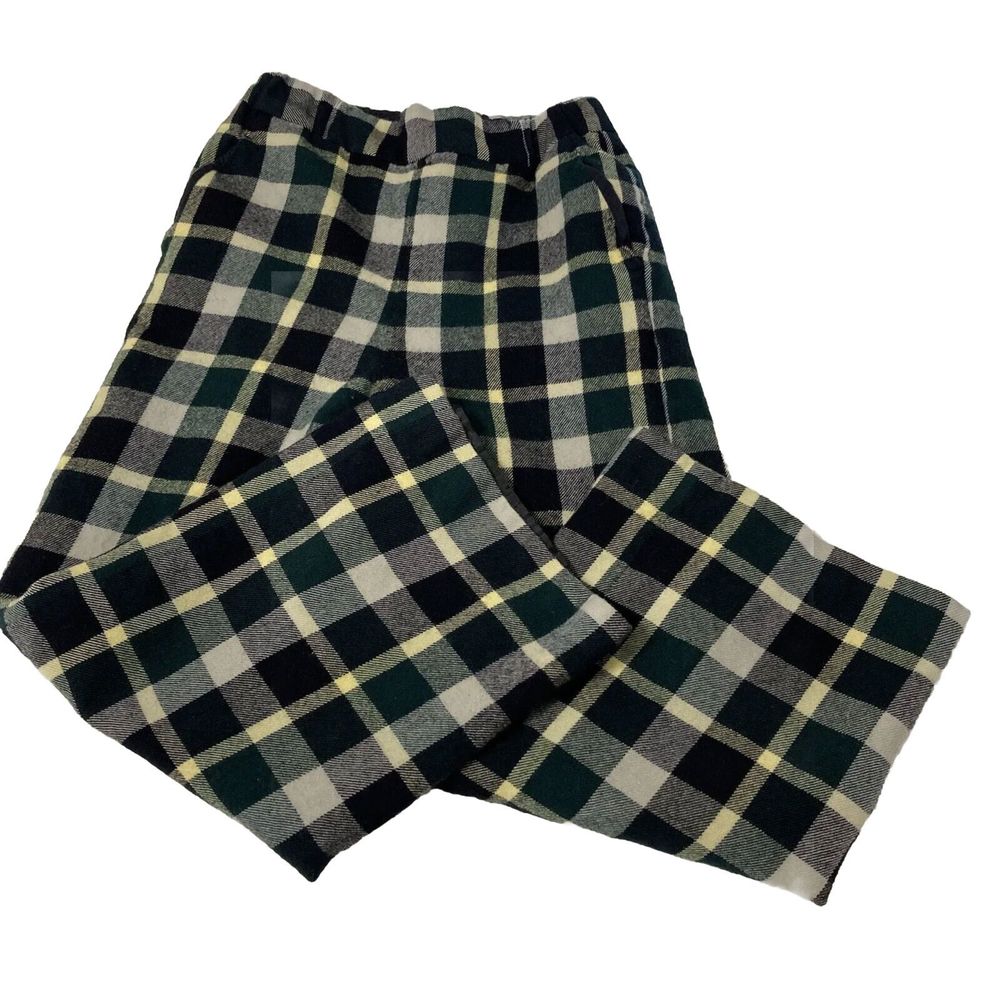 Blue Label Crestbridge Pants Sz 36 Black Tan Plaid Wool Elastic Waist Lined